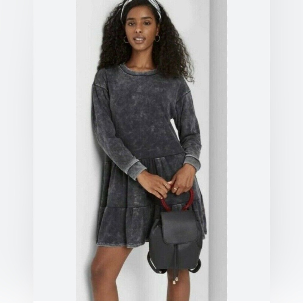 Wild Fable long sleeve mineral wash charcoal grey dress women’s size XL NWT